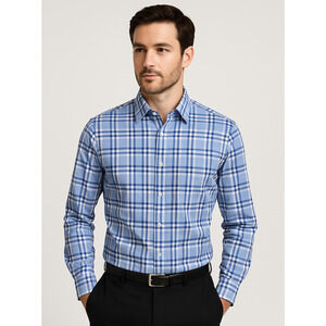 Authentic Burberry London Mens Blue Nova Check Plaid Cotton Button Down Shirt MD